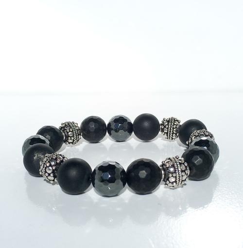 Silver/Onyx/Hematite 7.5" Bracelet - BodyFactory