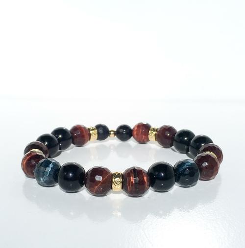 14 Kt Gold/Polished Onyx/Tiger 7" Bracelet - BodyFactory