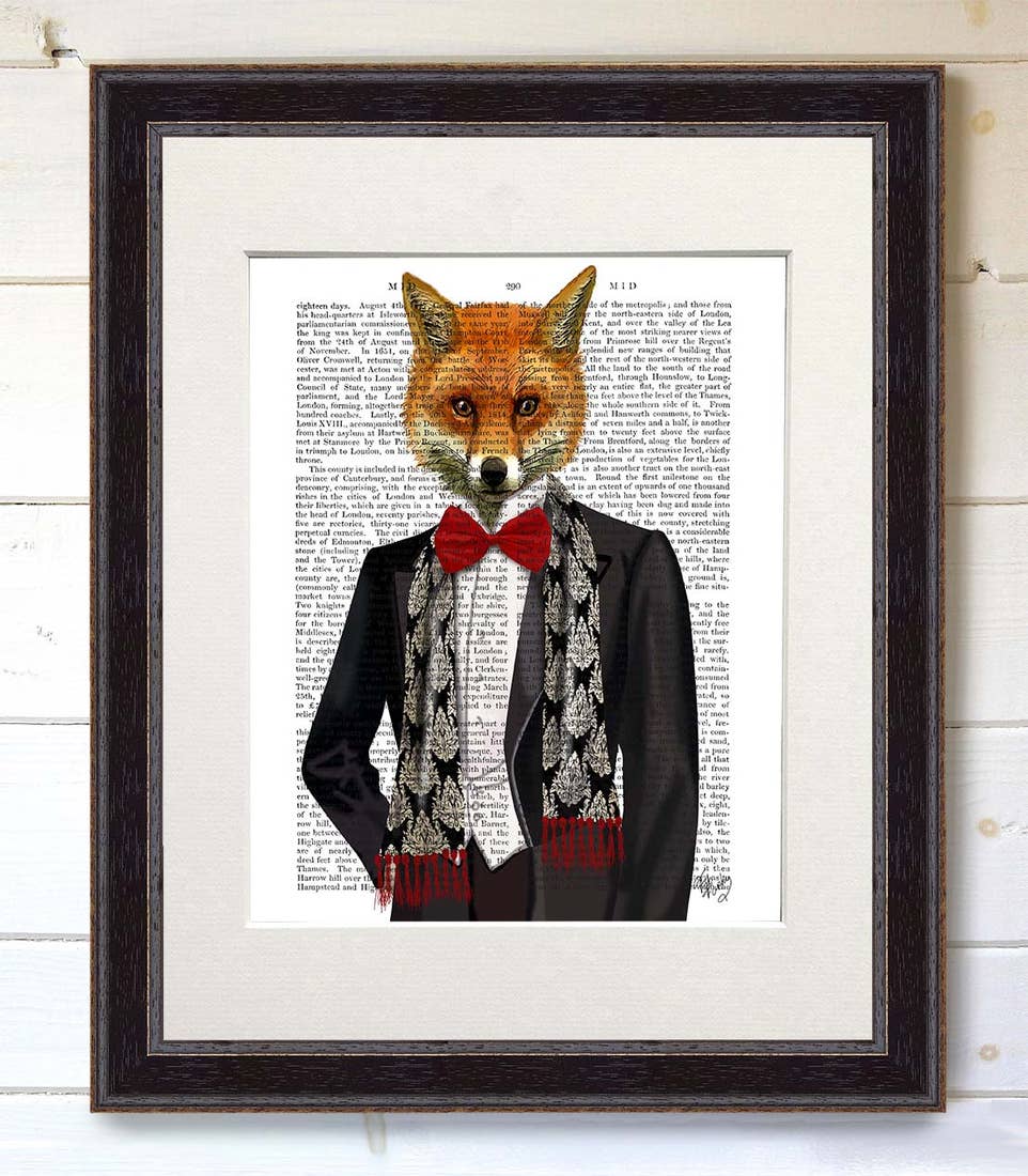 Fox with Red Bowtie Art Print with Black Frame - BodyFactory