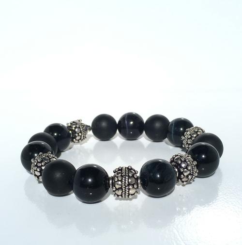 Silver/Onyx/Hematite 6.5" Bracelet - BodyFactory