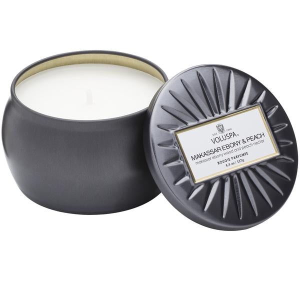 Petite Tin Candle Makassar Ebony & Peach - BodyFactory