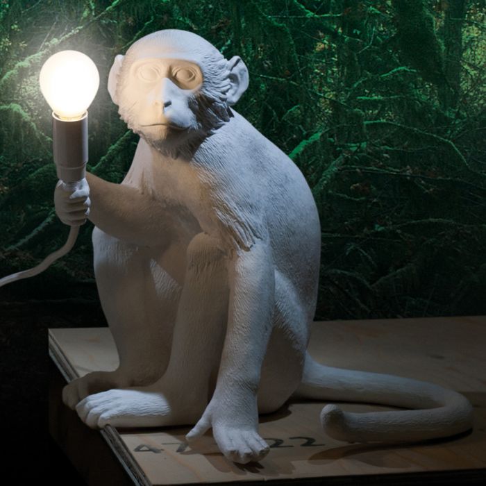 Monkey Lamp Sitting 01 White - BodyFactory