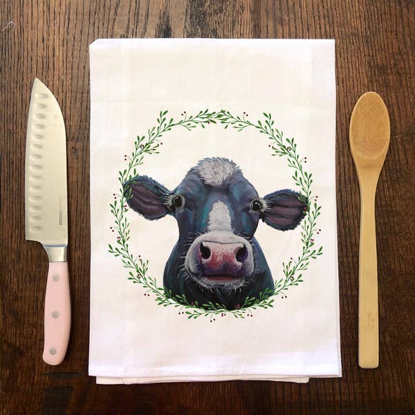 Tea Towel Farm Animal Cow Wreath